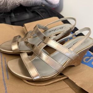 Life Stride Women's Metallic Gold Wedge Sandals
